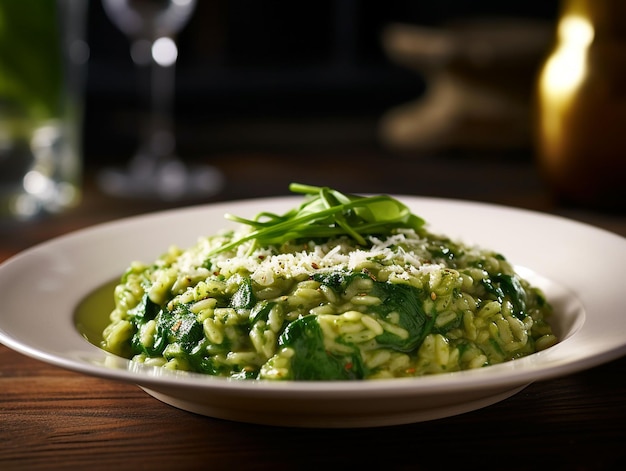 Foto risotto con espinacas y queso generado ai