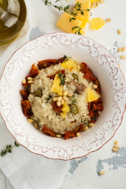 Risotto gourmet de carne y verduras