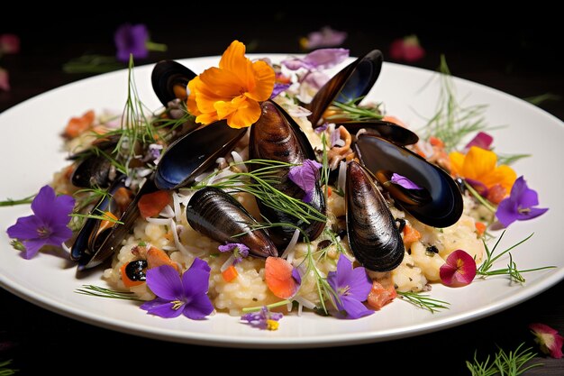 Risotto de mariscos con almejas, camarones y calamares