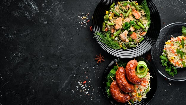 Risotto Reisgerichte Ansicht von oben Freier Kopierplatz