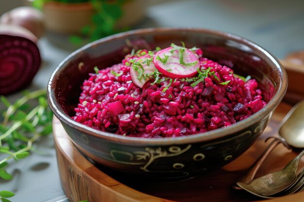 Foto el risotto de remolacha roja radiante una obra maestra gourmet en cada bocado