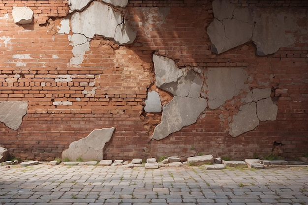 Rissige Ziegelsteinmauer mit textiertem Hintergrund