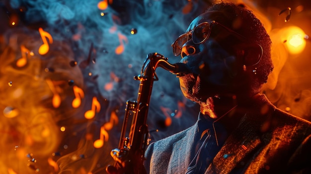 Ritmos de Fogo Saxofonista de Jazz Engolido nas Flames Hipnotizantes da Melodia