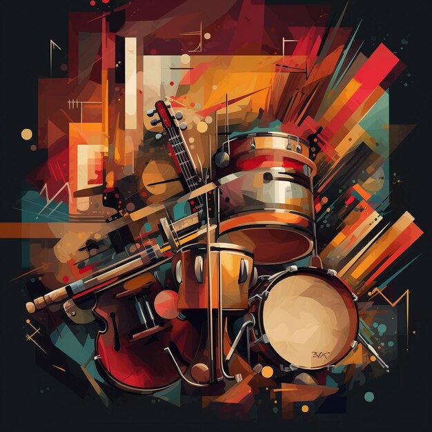 Ritmos dinâmicos Vector de música vibrante com tambores e instrumentos de percussão