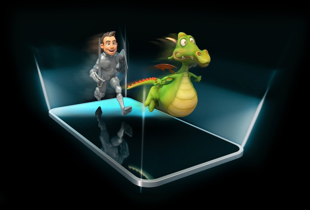 Ritter und Drache - 3D-Illustration