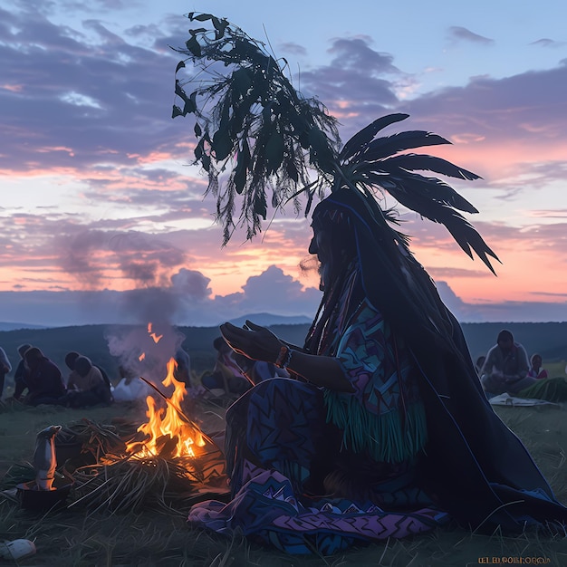 Foto un ritual de curación de los chamanes mapuche