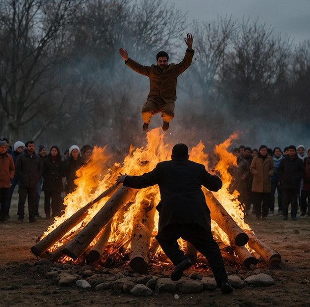 Foto ritual de salto de fogo de nowruz