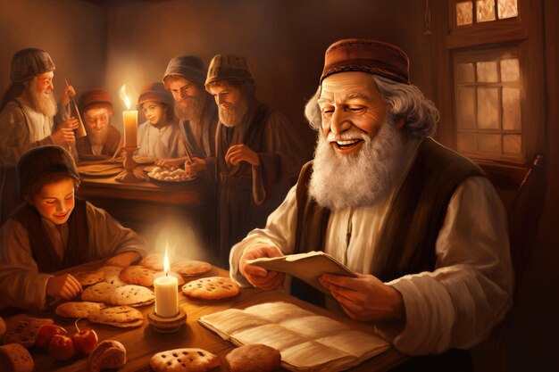 Rituales de Pascua asociados con las vacaciones de PascuaSeder comida matzah lectura HaggadahGenerado con IA