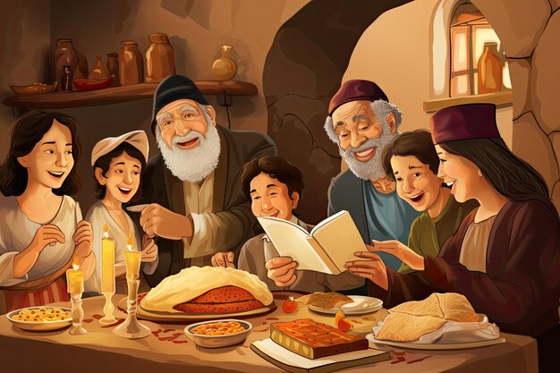 Rituales de Pascua asociados con las vacaciones de PascuaSeder comida matzah lectura HaggadahGenerado con IA