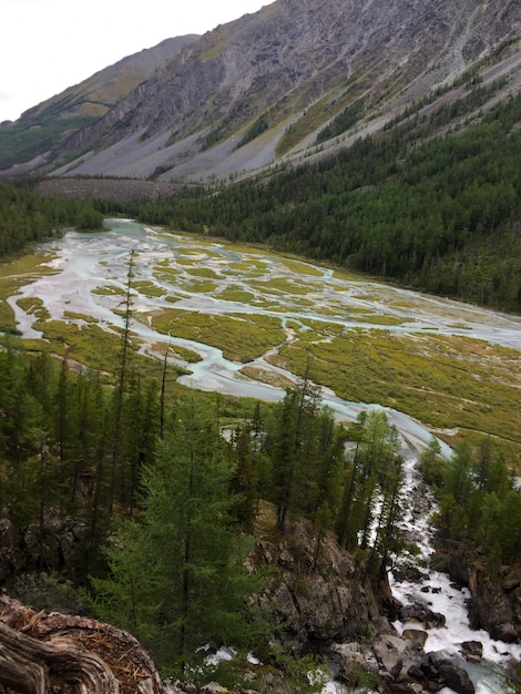 River spill Berg Flusstal. Blauer Kucherla Fluss in Nationalpark Belukha