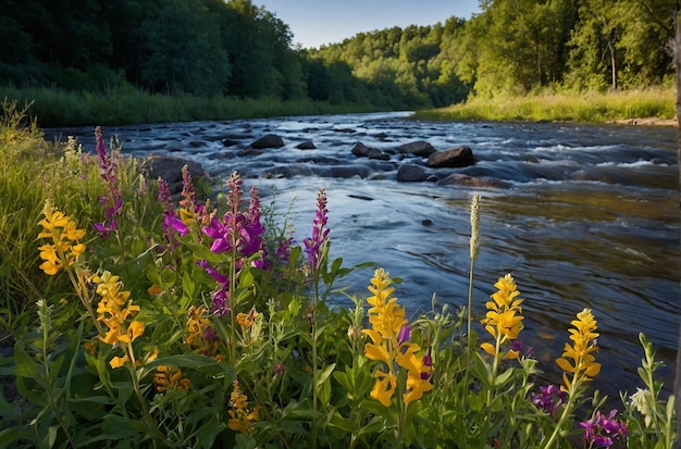 Foto riverbank reverie wildblumen entlang