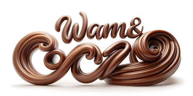 Los rizos de chocolate abstractos en 3D forman un remolino de cacao caliente con el concepto de texto cálido y acogedor como un vector rico