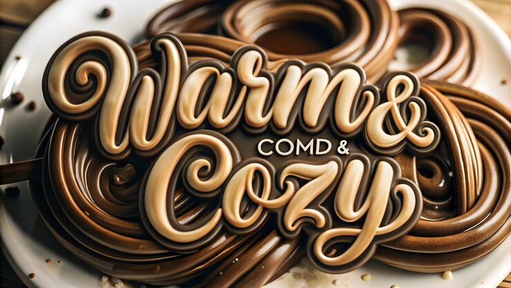 Foto los rizos de chocolate abstractos que forman un remolino de cacao caliente con el concepto de texto cálido y acogedor como un rico vector de