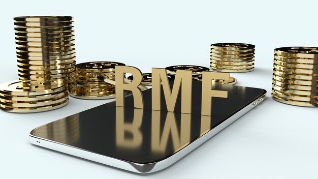 Rmf no celular e ouro coons, renderização em 3d.