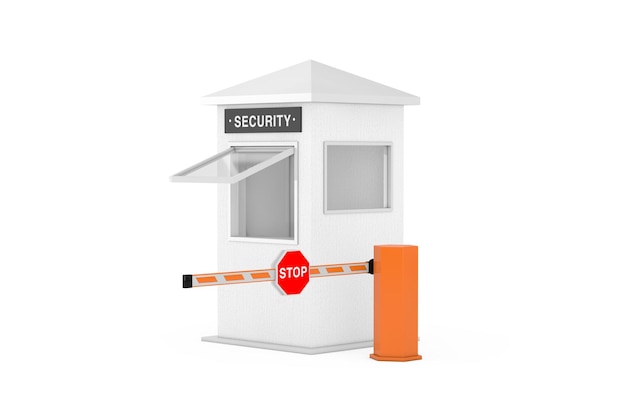 Road Car Barrier und Security Zone Stand mit Security Sign 3D-Rendering