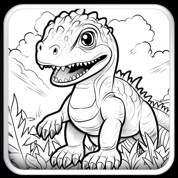 Roaming with Smiles Livro de coloração de dinossauros preto e branco com Jurassic