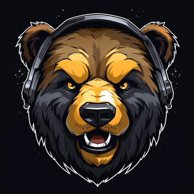 Roaring Bear-Kopf-Ikon-Aufkleber-Kunstillustration und Esports-Maskottchen-Logo-Konzept