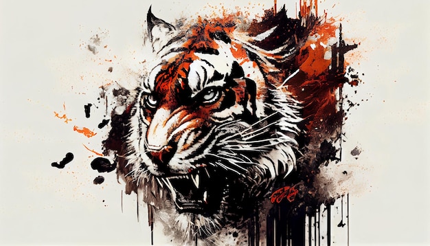 Roaring Majesty Tiger trazido à vida no estilo de um artista lendário, perfeito para projetos de design cativantes e inspirações criativas Ilustração de IA generativa