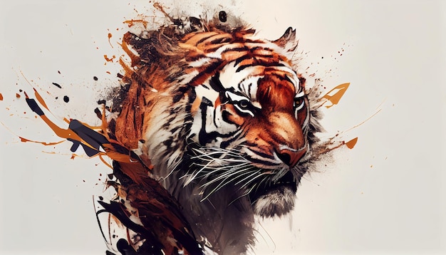 Roaring Majesty Tiger trazido à vida no estilo de um artista lendário, perfeito para projetos de design cativantes e inspirações criativas Ilustração de IA generativa