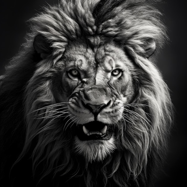 Roaring Shadows Um retrato 4K HDR terrivelmente majestoso de um leão feroz e forte em preto e branco