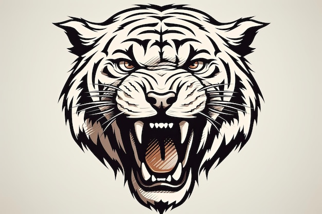 Roaring Tiger head icon sticker clipart ilustração e conceito de logotipo de mascote de esportes