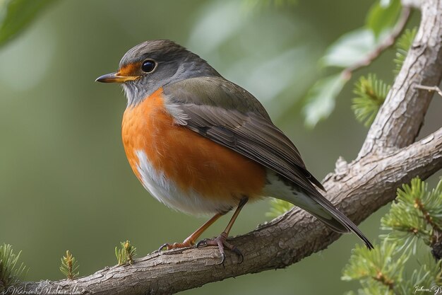 El robin americano se alzaba en un árbol.