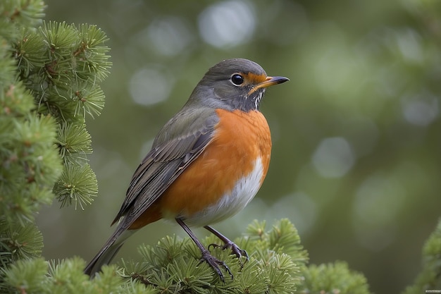 Foto robin americano empoleirado numa árvore