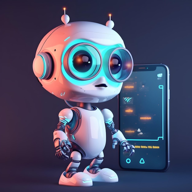 Robô ao lado do smartphone Conceito de chatbot com AI AI gerada