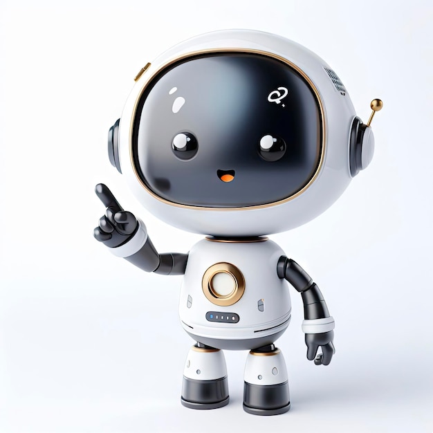 robô apontando o dedo para cima no fundo branco personagem 3d ai generativo
