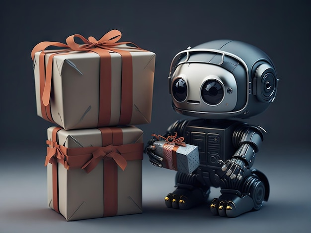 Robô bonitinho com caixas de presente ai generative
