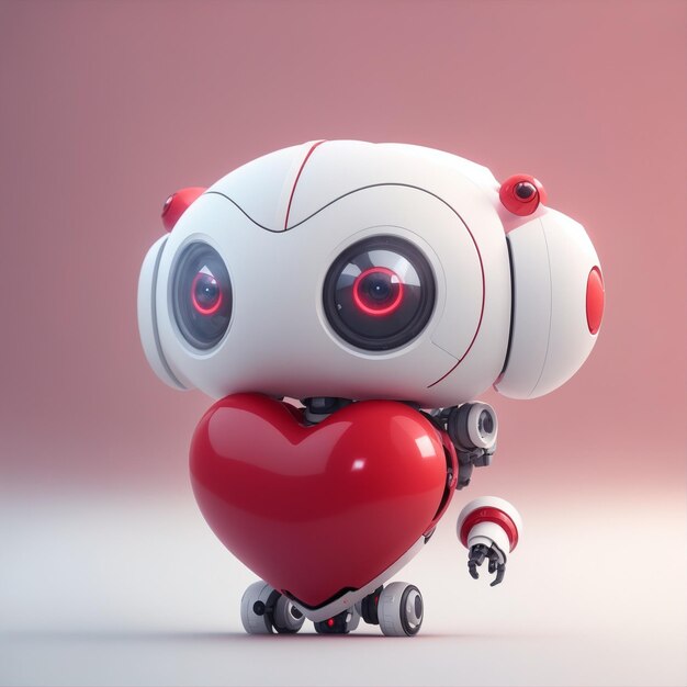 Foto robô bonito com forma de coração romântico adorável