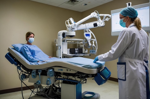 Foto robô cirúrgico moderno e equipe médica