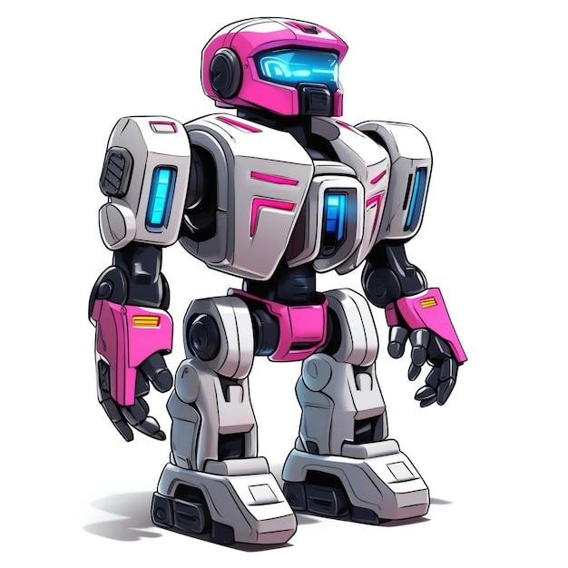 Robô com capacete rosa isolado em fundo branco