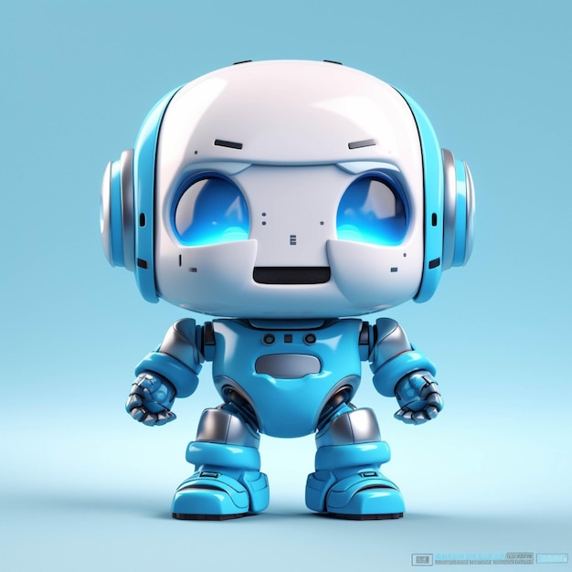 Robô com fones de ouvido isolados na ilustração 3d de fundo azul