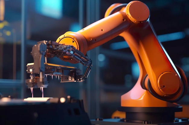 Robô de braço trabalhando com controle de monitor de tela máquina industrial linha de braço de robô IA gerativa