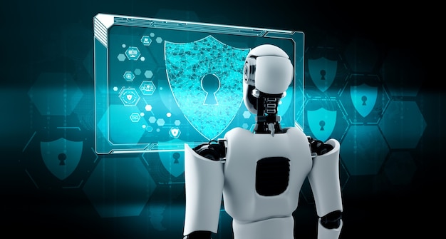 Robô de IA usando segurança cibernética para proteger a privacidade das informações