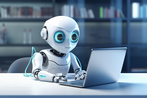 robô de inteligência artificial bonito com notebook AI gerado