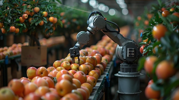 Robô de pomar automatizado podando árvores frutíferas