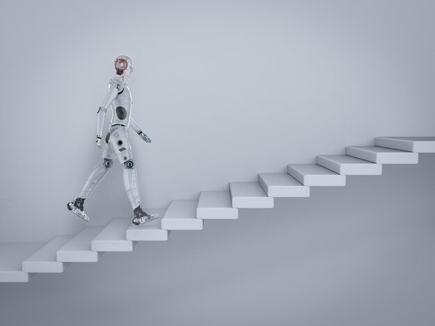 Robô de renderização 3D para subir ou subir escada