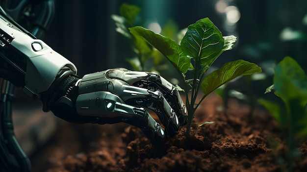 Robô e planta verde