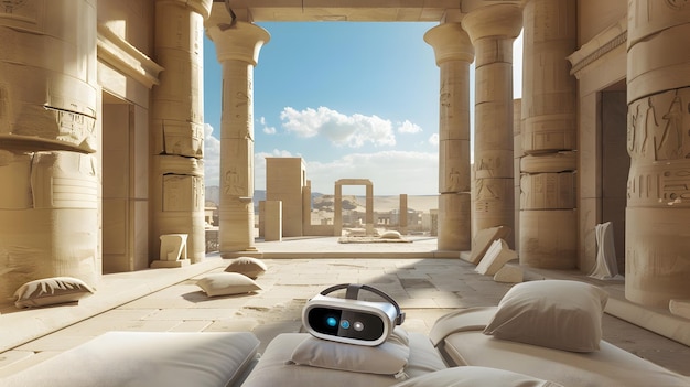 Robô encontra relaxamento em um ambiente antigo e luxuoso