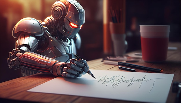 Robô escrevendo em papel Generative Ai