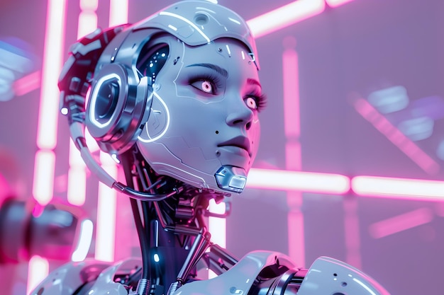 Robô feminina linda com inteligência artificial