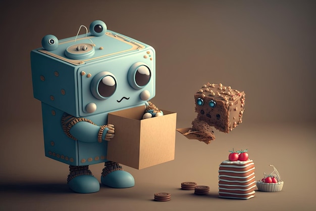 Robô fofo surpreende seu dono com uma caixa de presente cheia de guloseimas e brinquedos