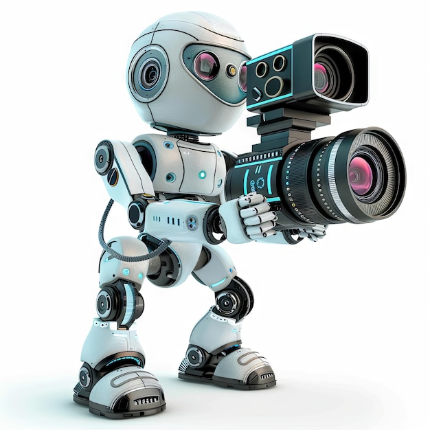 robô futurista com câmera de cinema substituição humana IA generativa