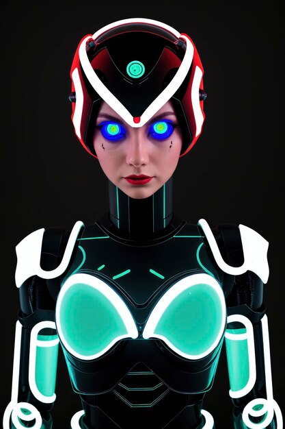 robô futurista com detalhes em neon e olhos brilhantes