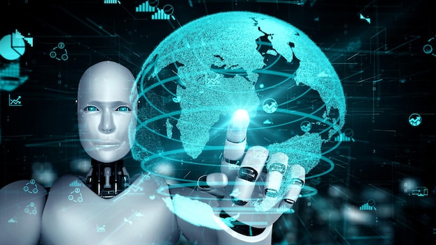 Robô futurista inteligência artificial esclarecendo o conceito de tecnologia AI