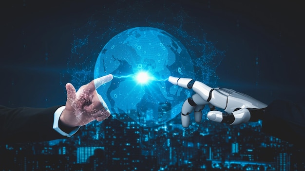 Robô futurista inteligência artificial esclarecendo o conceito de tecnologia AI