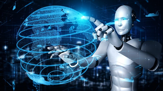 Robô futurista inteligência artificial huminoide AI transporte analítico