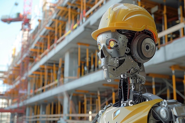 Foto robô futurista trabalhando em um canteiro de obras